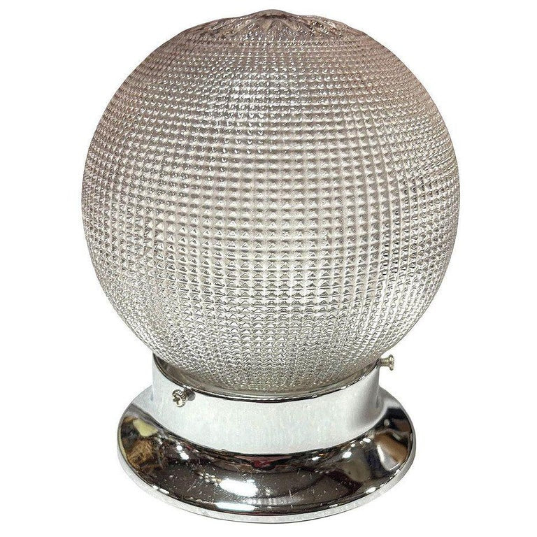 Mid-century Holophane Glass Globe Pendant Light w/ Chromes Steel Fitter