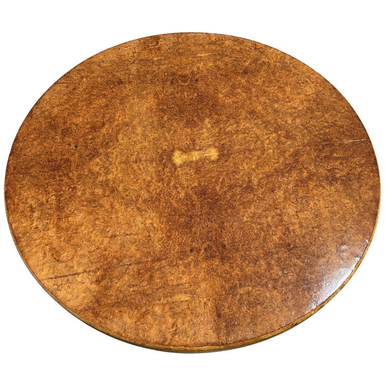 Restored Art Deco Jules Leleu Round Oak Burled Wood Table