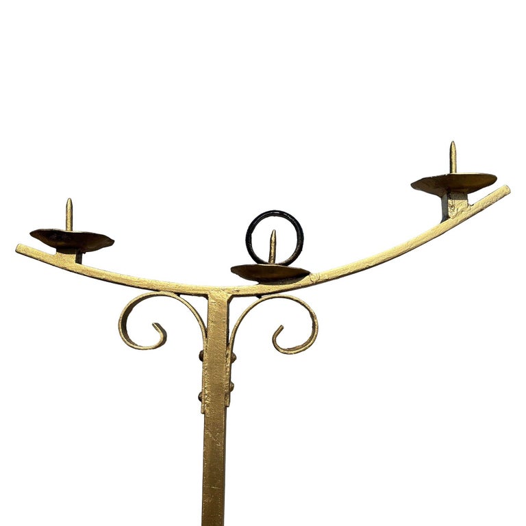 Hollywood Regency Brass-tone Floor Standing Candelabra w/ Claw-foot Base, Pair