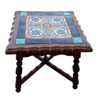 1930 Spanish Style Sculpted Dark Stained Mahogany Side Table w/ Taylor Tile-Top