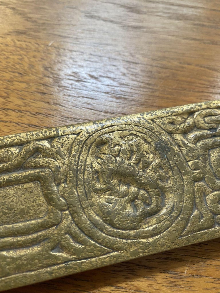 Tiffany Studios Gold Dore Bronze Acid Etched Zodiac 19" Blotter Ends, Pair #994