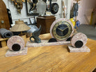 French Art Deco UCRA Bronze Swan Marble Mantle Garniture Clock Set by Marefbay