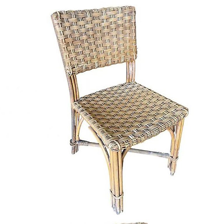 Restored Midcentury Era Rattan Dining Side Chairs with Wicker Woven Seats