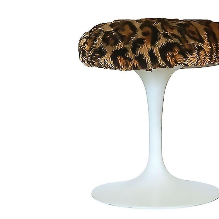 Eero Saarinen "Tulip" White Stool for Knoll W/ Leopard Print Seat