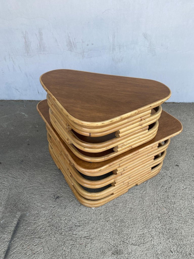 Restored Stacked Two-Tier Rattan Corner Side Table
