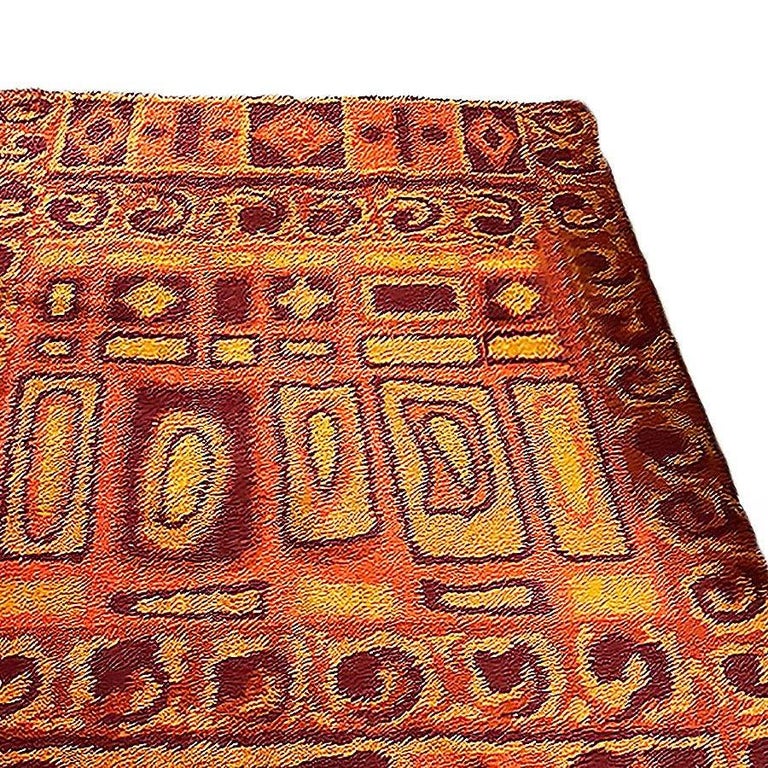 Mid-century 8' Foot Hand-Hooked Scandinavian Shag Rug w/ Abstract Design