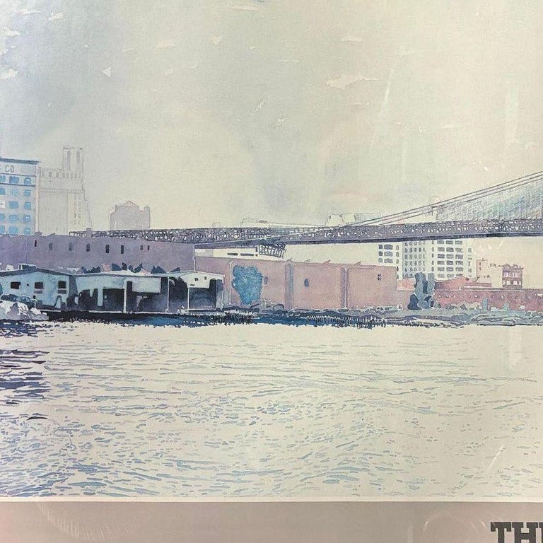 1983 "The Brooklyn Bridge" Watercolor Lithograph Poster by David Lingwood Framed