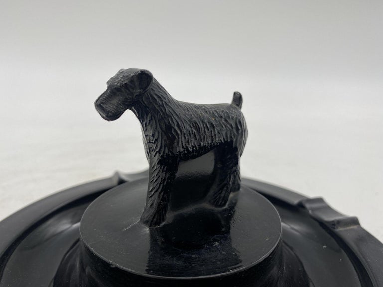 Greenburg Black Art Deco Black Glass Terrier Ashtray