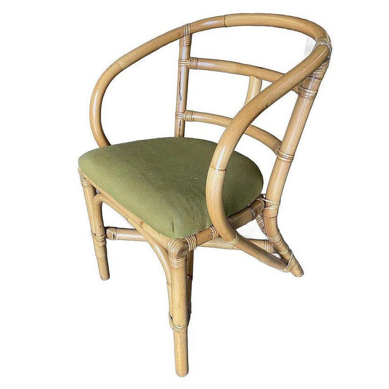 Pair of Restored Mid-Century Loop Arm Rattan Dining Armchairs