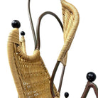 Mid-Century Woven Wicker & Iron Sculptural Coat Rack w/ Reed Pencil Rattan Base
