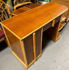 Streamline Mahogany and Rattan Writing Desk with Rattan Pulls & Shelf