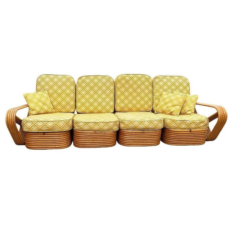 Restored Mid-century 5-Strand Square Pretzel Rattan Chair & Sofa Livingroom Set