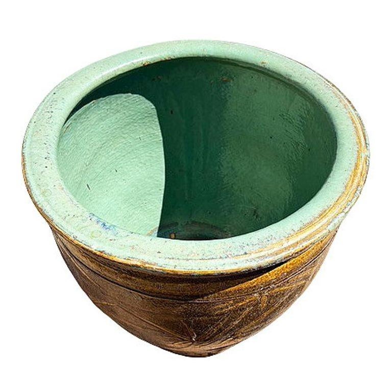 19th Century Large Bird & Bamboo Art Pottery Chinese Egg Pot Jardinière Planter