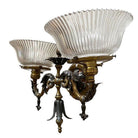 Electrified Late Victorian Baroque Brass Gas Sconces w/ Shade, Pair
