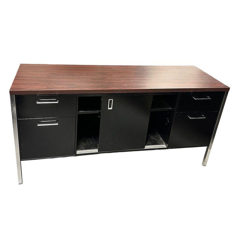 Modern Black & Chrome Metal Tanker Credenza by Steelcase