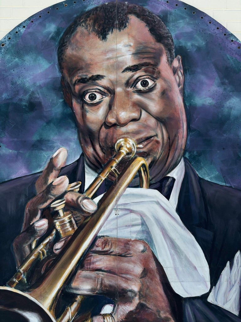 10' Foot Tall Oil on Canvas Portrait of Louis Armstrong Folding Screen