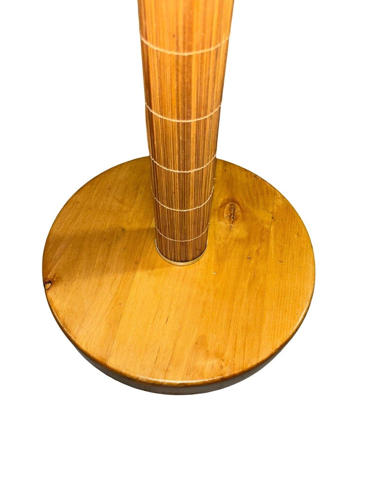 Mid-century Rattan & Brass Floor Lamp w/ Reed Accents