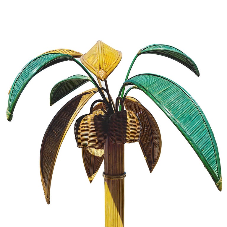 RARE Mid-century Sculptural Rattan Palm Tree floor Lamp, Mario Torres Lopez
