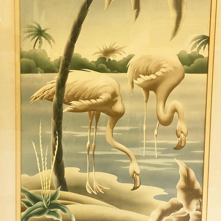 1940s Tropical Drinking Flamingo Scenic Print, Framed by Billy Seay for Turner