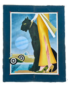 12' Foot Hand Painted Art Deco Damsel & Panther Oil on Canvas Screen