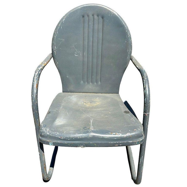 Mid-century Steel Round Streamline Springer Patio Outdoor Lounge Chair, Pair