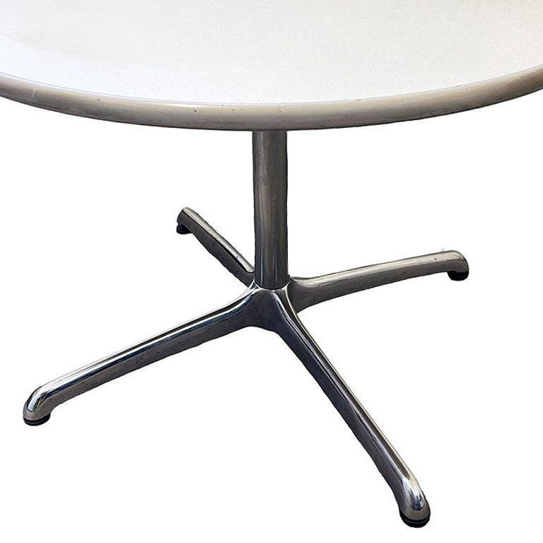 Mid-century 42″ Round Laminate Grey Dining Table w/ Chrome Base by Steelcase