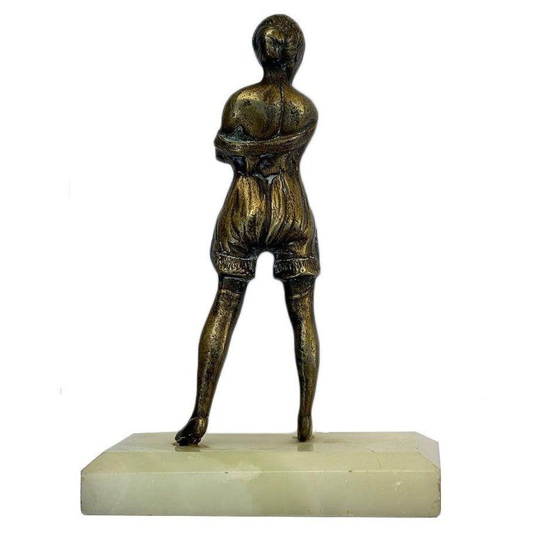6" Tall Art Deco Nude Female Flapper Bronze Sculpture on Green Onyx Base