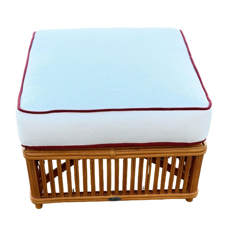 Art Deco Style "Presidents" Stick Reed Rattan Nantucket Ottoman Footstool