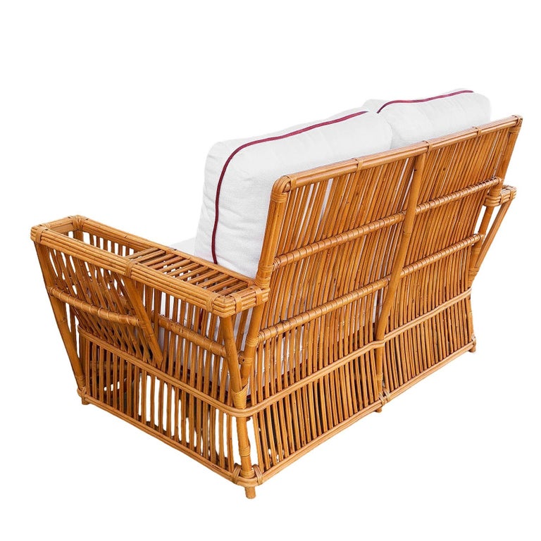 Art Deco Style "Presidents" Stick Reed Rattan 2-Seat Settee Sofa