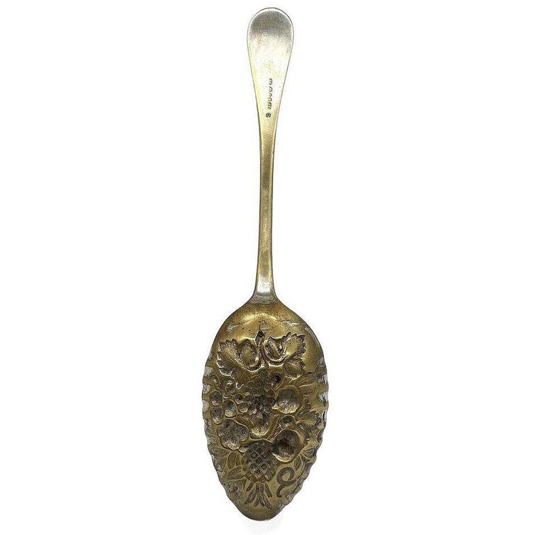 Antique Ornate Leaf Berry & Flower Fruit Scene Jam Berry Spoon By J B & Sons