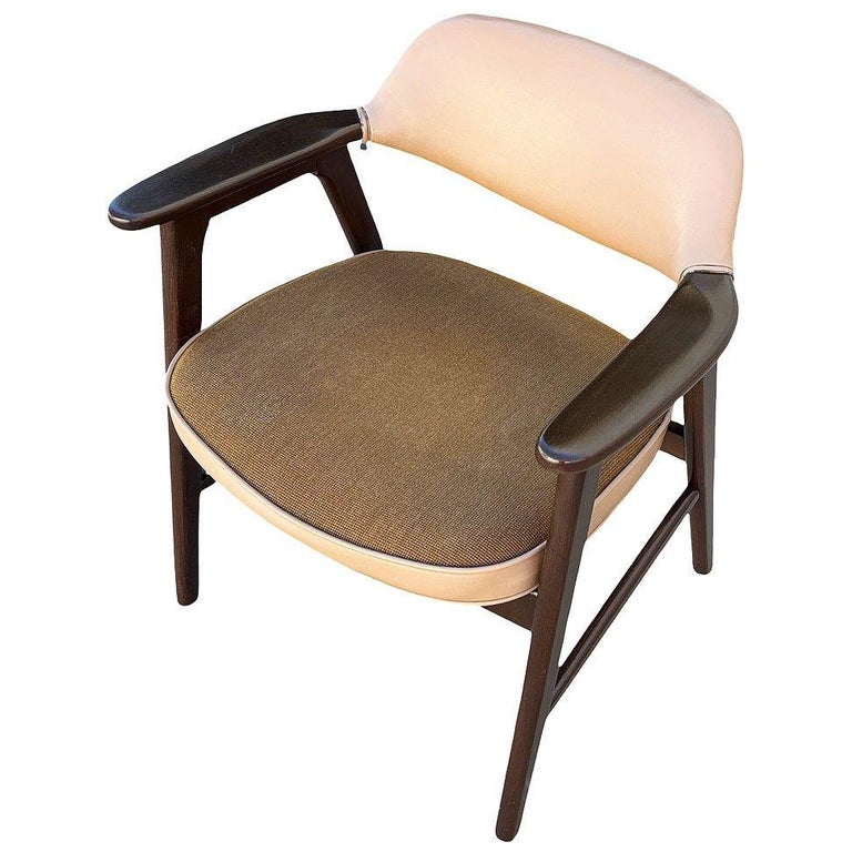 Mid-Century Dark Oak Accent Armchairs w/ Beige Seat By Paoli Furniture, Set of 3