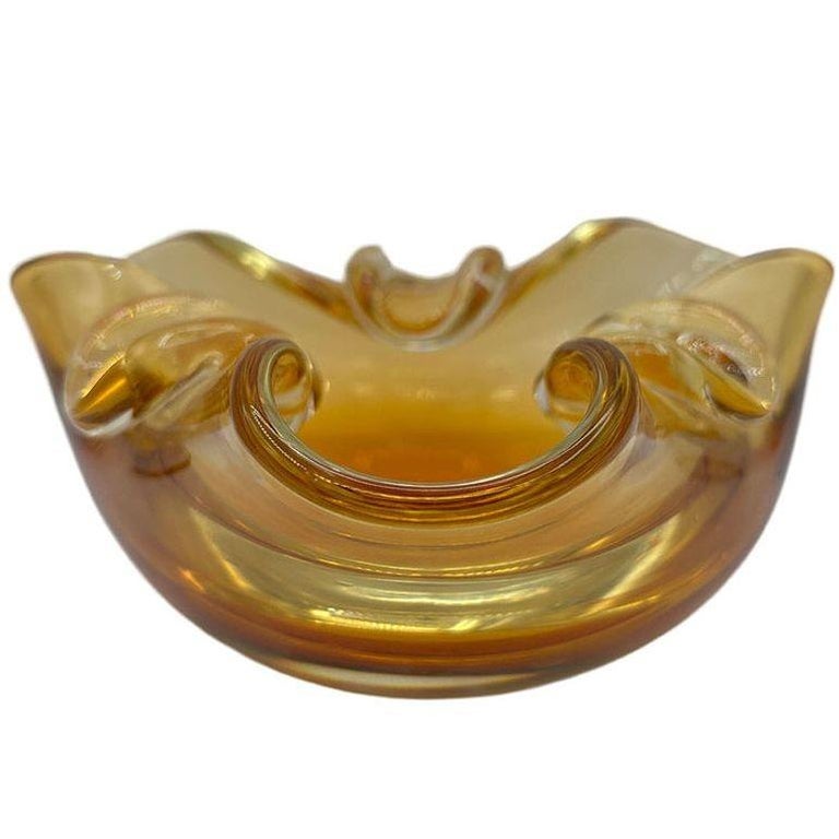 Mid-century Amber Honey Murano Ashtray Attributed to Archimede Saguso
