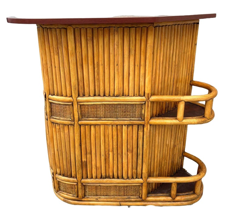 Restored Mid-century Sailboat Ships Bow Shaped Stacked Rattan Dry Bar
