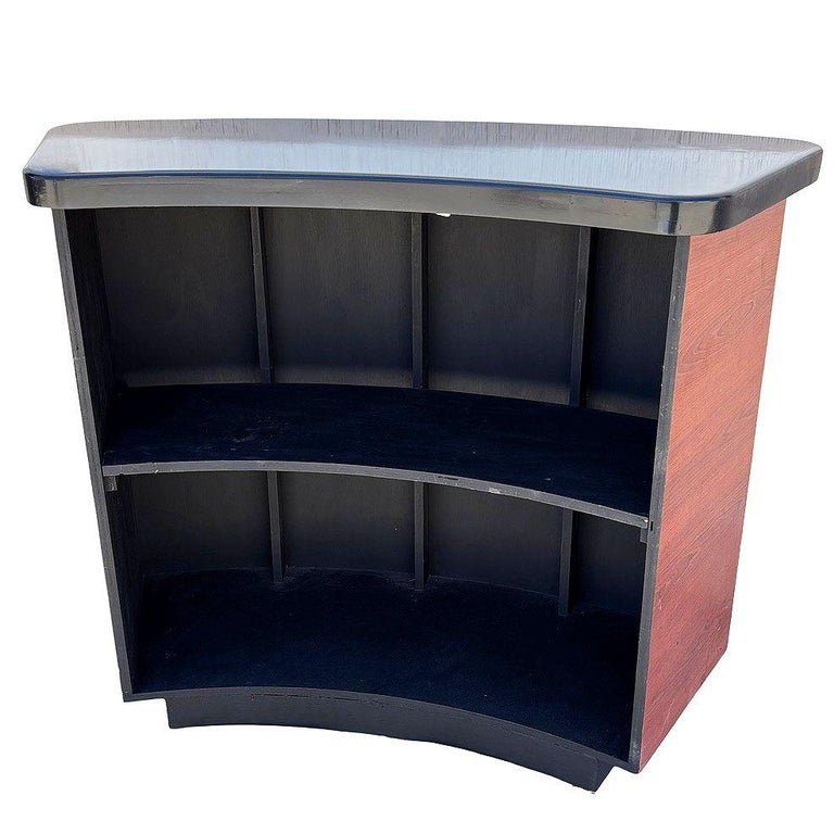 Bespoke Modernist Curved Walnut Dry Bar w/ Black Lacquer Top