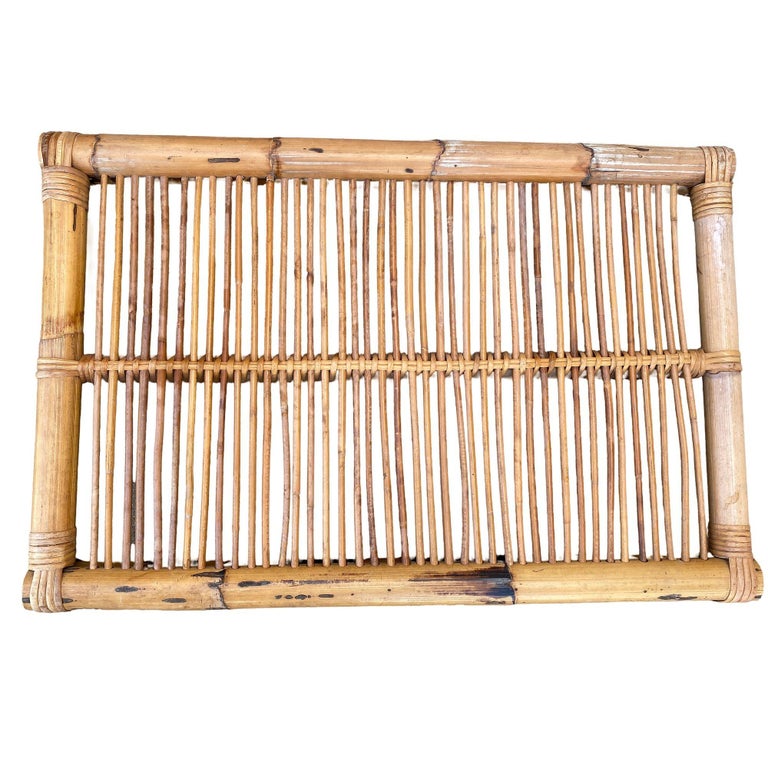 Restored Art Deco Stick Reed Rattan Serving Tray