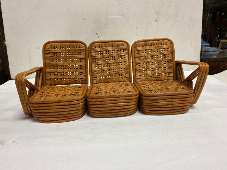 Paul Frankl Style Salesman Sample Miniature Rattan Livingroom Set, 1950