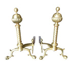 Art Nouveau Brass Fireplace Tool Set, Screen, Andiron, and Log Bucket Set
