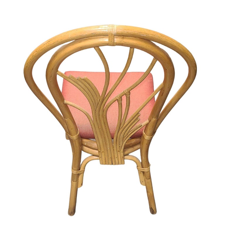 Restored Bent "Palm" Rattan Dining Side Chair, Set of 6