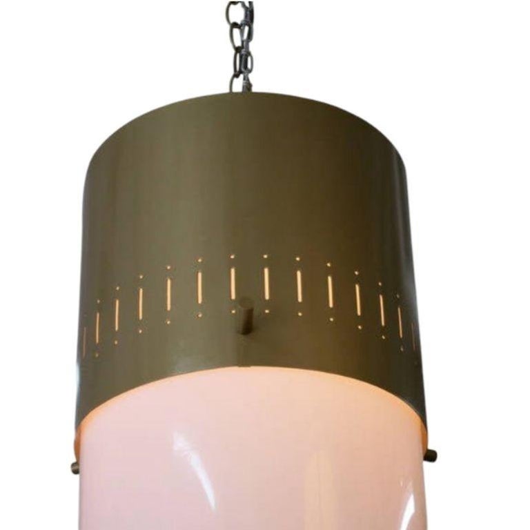 1958 Mid-Century Cylinder Gold-Tone Acrylic Pendant Chandelier, 4 Available