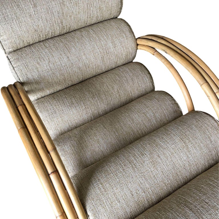 Restored 1938 Three-Strand "Double-Loop" Rattan Chaise Lounge w/ Ottoman