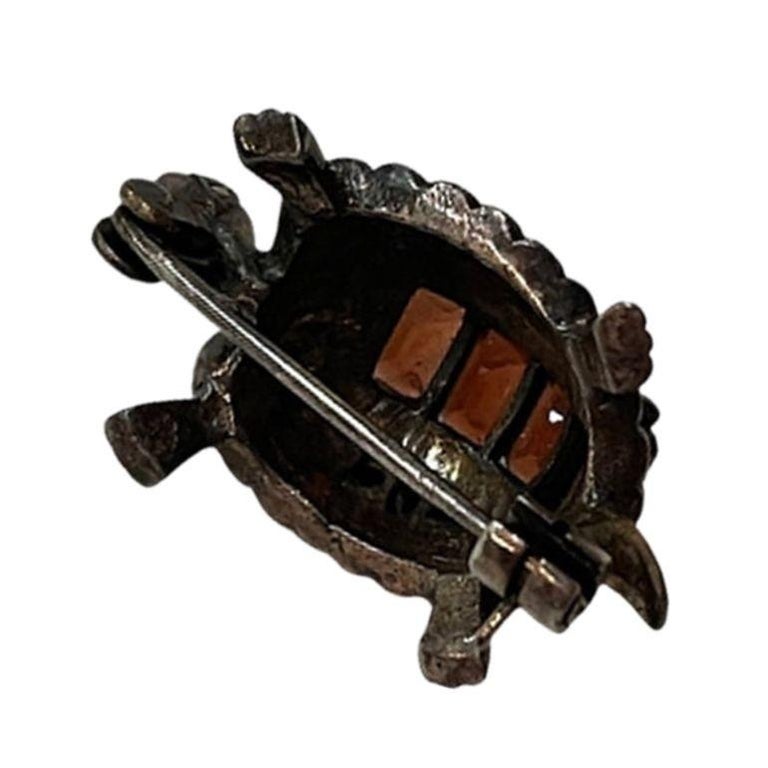 Sterling Silver Marcasite and Baguette Garnet Turtle Brooch