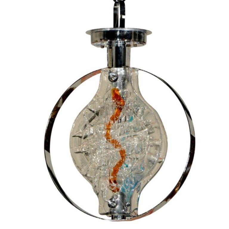 Vistosi Gino Murano Glass Pendant Lights, Pair