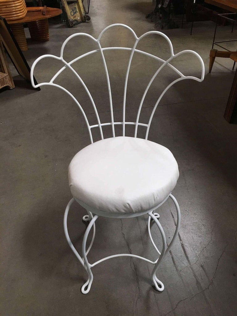Mathieu Mategot Inspired French Wrought Iron Fan Back Patio Chairs, Set of Four