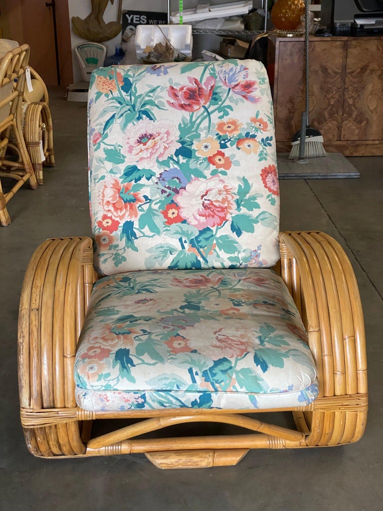 Restored Mid Century 5-Strand Reverse Pretzel Rattan Lounge Chair