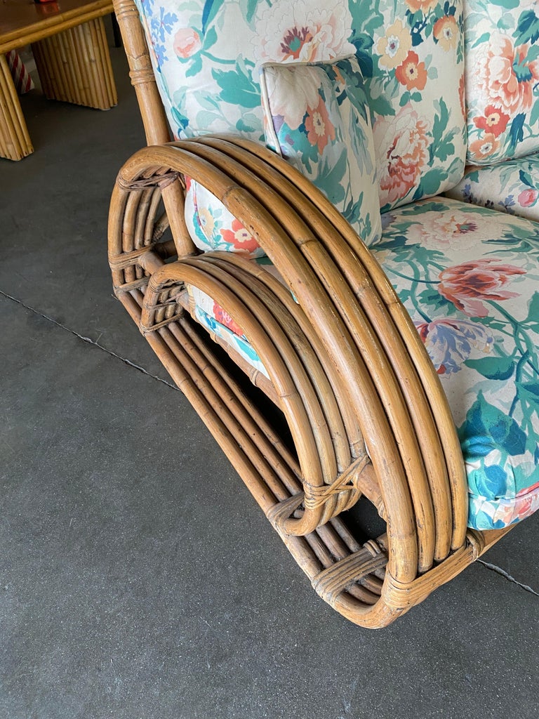 Restored Double D Loop Half Moon Rattan Four-Strand 3 Seater Sofa