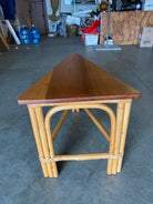 Restored Rattan Corner Wedge Table with Mahogany Tabletop
