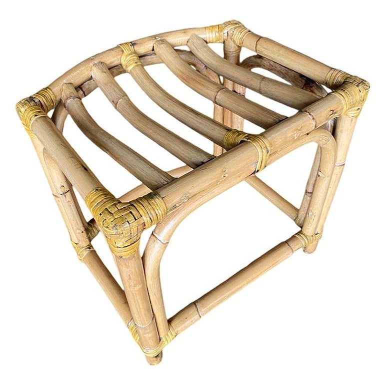 Restored Mid-Century Three-Strand Ladder Top Rattan Vanity Stool