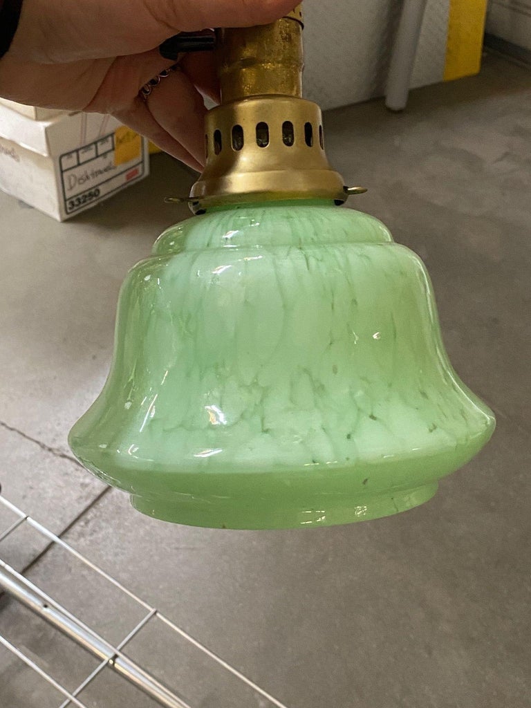 Murano Style Celedon Mint Glass Swirl Bell 2" Globe with Brass Pendent Fitter