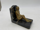 French Nude Flapper Girl Spelter Metal & Marble Bookend Pair, 1920