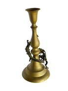 Hand Casted Brass Candlestick Holder w/ Chinese Dragon, Circa 1920